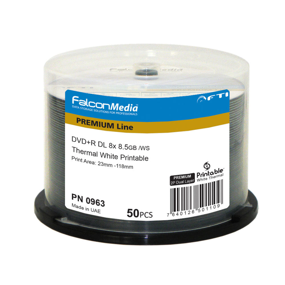 Falcon 8.5GB Dual Layer Thermal White Hub Printable DVD+R/50PK